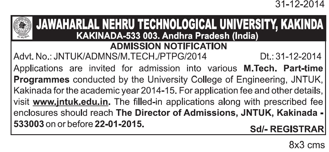 jntuk admission notificaion-PTPG