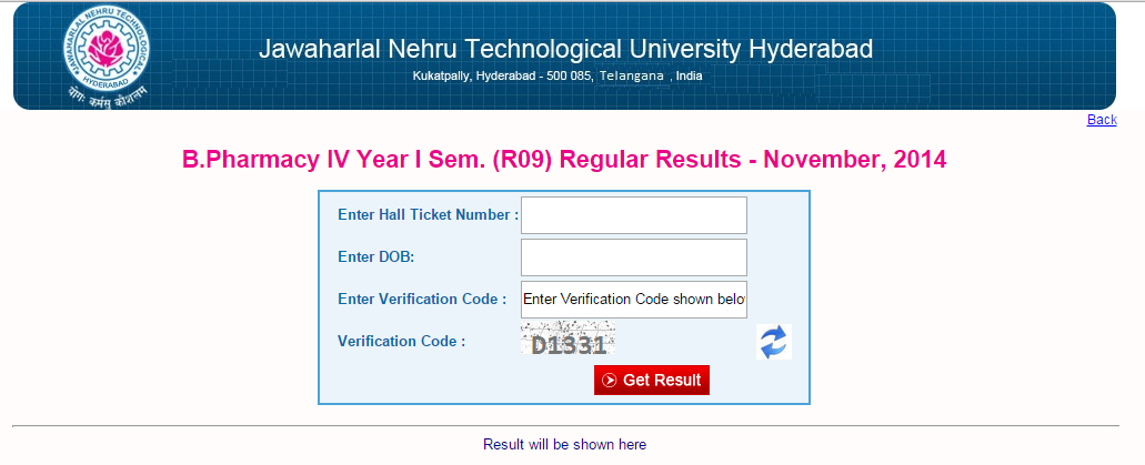 JNTUH B.Pharmacy 4-1 (R09) Regular Results November 2014