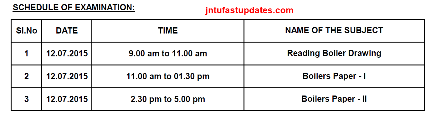 AP Boiler Operation Engineers Examination time table