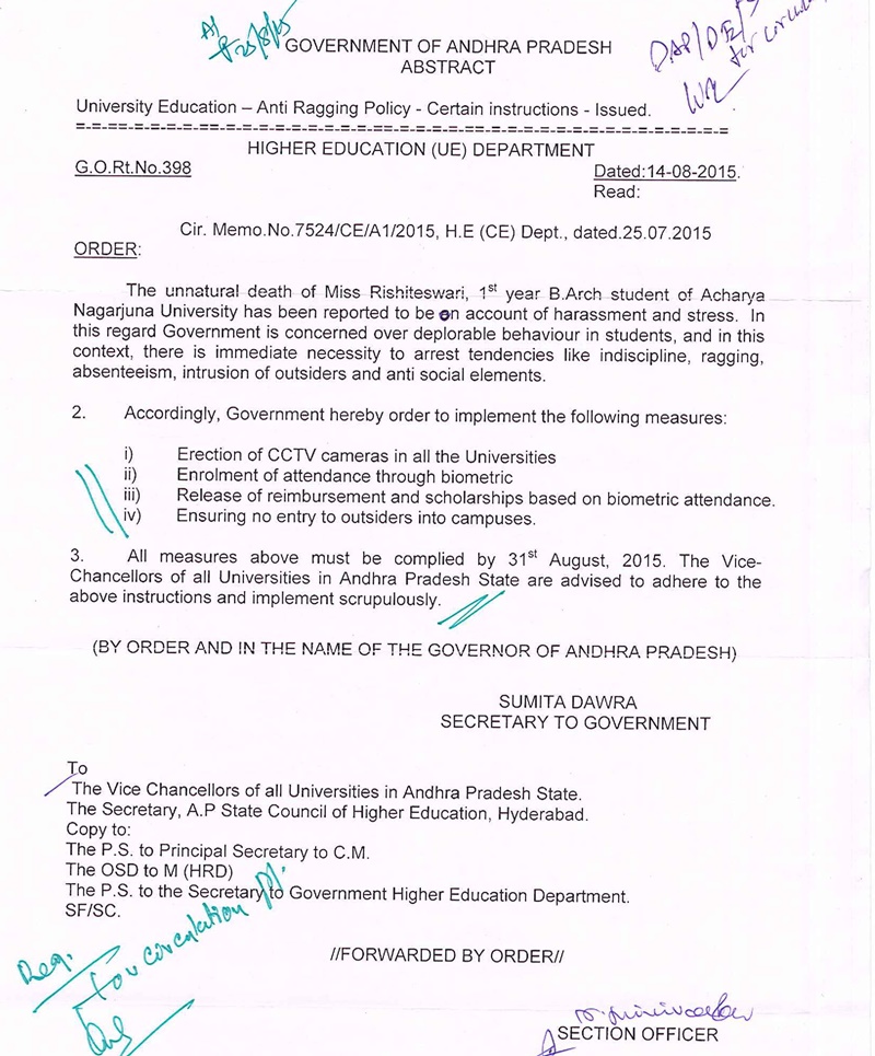 Anti-Ragging Policy instructions-25-08-2015