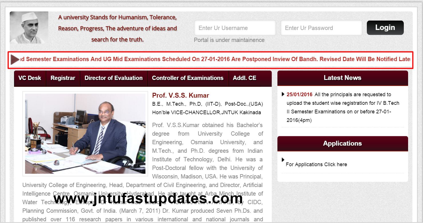 JNTUK All PG End Semester Exams & UG Mid Examinations Scheduled On 27-01-2016 Are Postponed