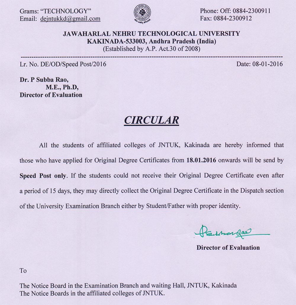 JNTUK COLLECTION OF ORIGINAL DEGREE CERTIFICATES