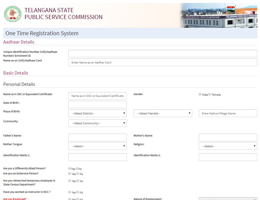 TSPSC OTR form
