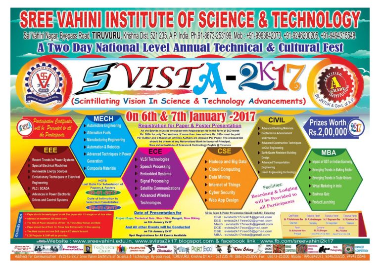SVISTA-2K17 : National Level Technical Fest on January 6th & 7th – Prizes Worth Rs 2,00,000/-