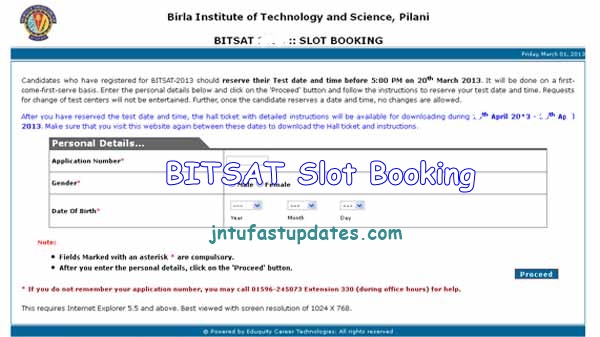 BITSAT Slot Booking 2018