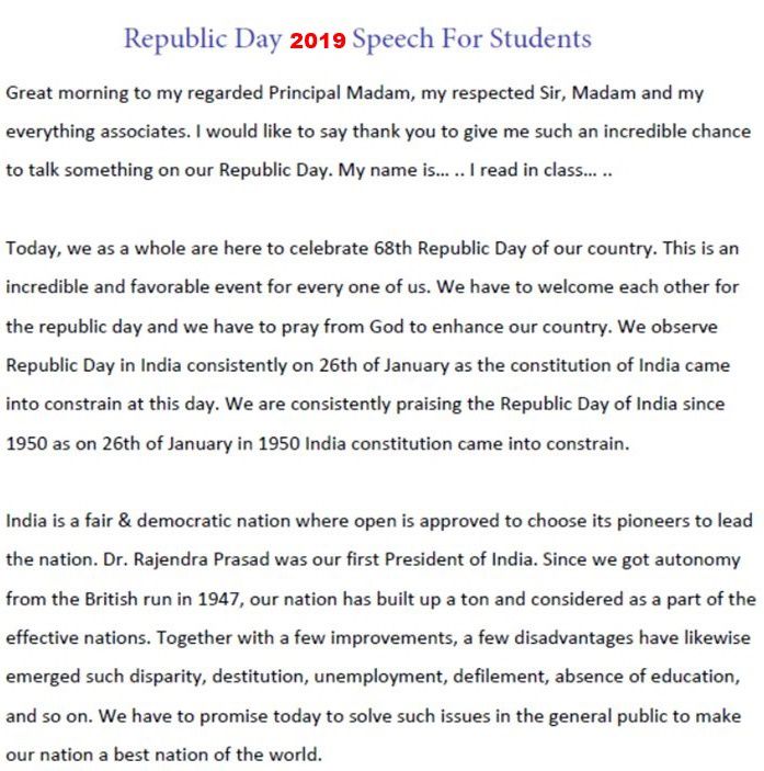 Republic Day Speech 2019 in English For Kids, School Students, Teachers