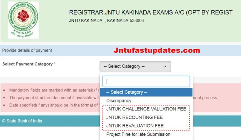 JNTUK Procedure To Apply For Revaluation/Recounting through online