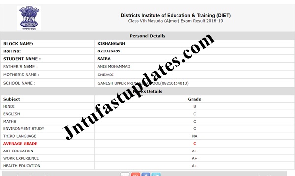 Rajasthan Board 5th Result 2022 District Wise Marks (OUT), RBSE DIET 5th Class Results Name wise @ Indiaresults.com