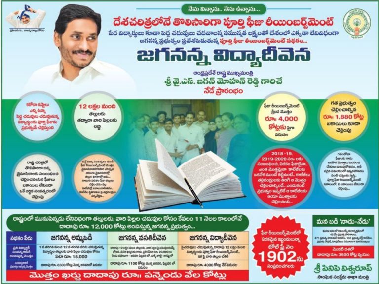 Jagananna Vidya Deevena Eligible List 2021, Status link in Telugu (JVD)