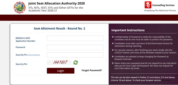 JoSAA 4th Round Seat Allotment Result 2021 (Available), Fourth Seat Allocation Letter @ josaa.nic.in
