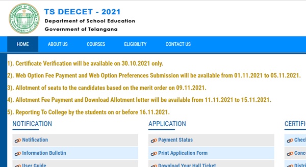 TS DEECET Counselling Dates 2021 (OUT) – Certificates Verification, Web Options Entry