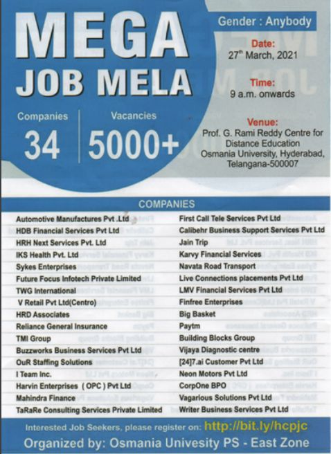 Mega Job Mela on 27th March 2021 – Online Registration Form