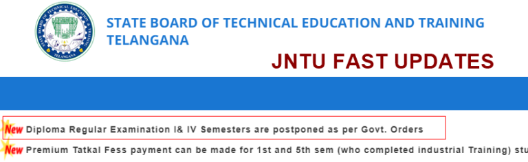 TS SBTET Diploma I & IV Semesters Regular Exams are Postponed