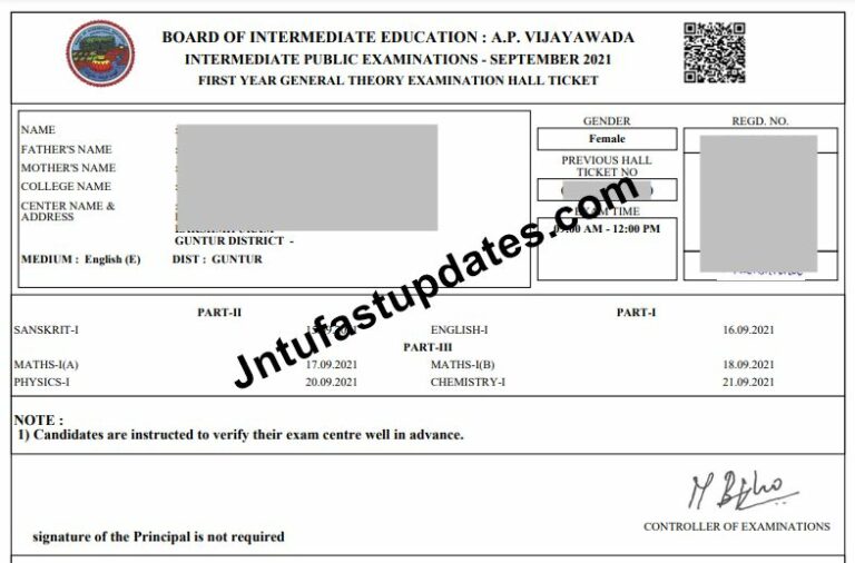 AP Inter 1st, 2nd Year Supply Hall Tickets 2021 Released, Download @ Bie.ap.gov.in