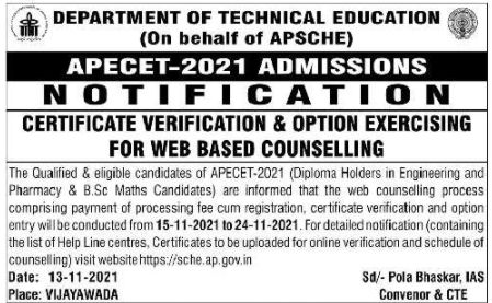 AP ECET Counselling Dates 2021 Rank Wise, Certificate Verification, Web Options Entry @ apecet.nic.in