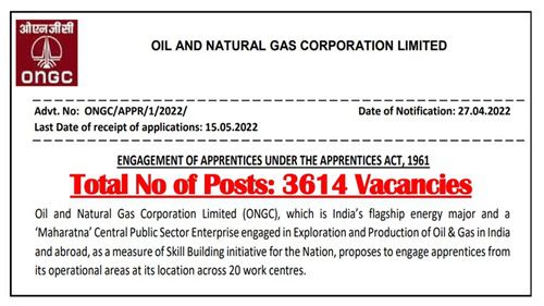 ONGC recruitment 2022 for 3614 apprentice posts