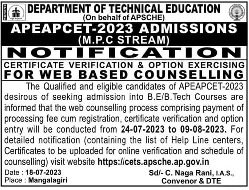 AP EAPCET Counselling Dates 2023 (OUT) Rank Wise, Certificate Verification, Web Options
