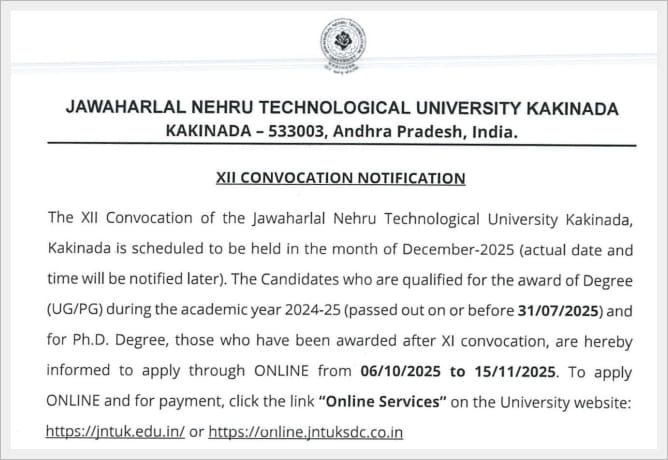 JNTUK 12th Convocation Notification 2025
